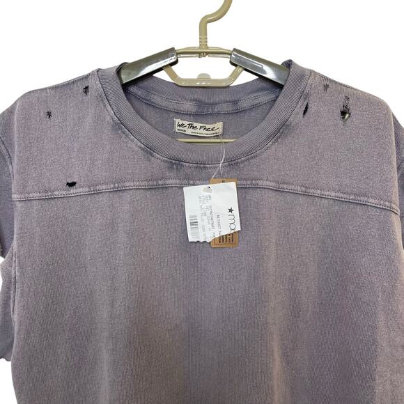 NWT Free People T-Shirt We The Free Warrior Distressed Dark Gray Raw Hem Women M - Picture 5 of 11